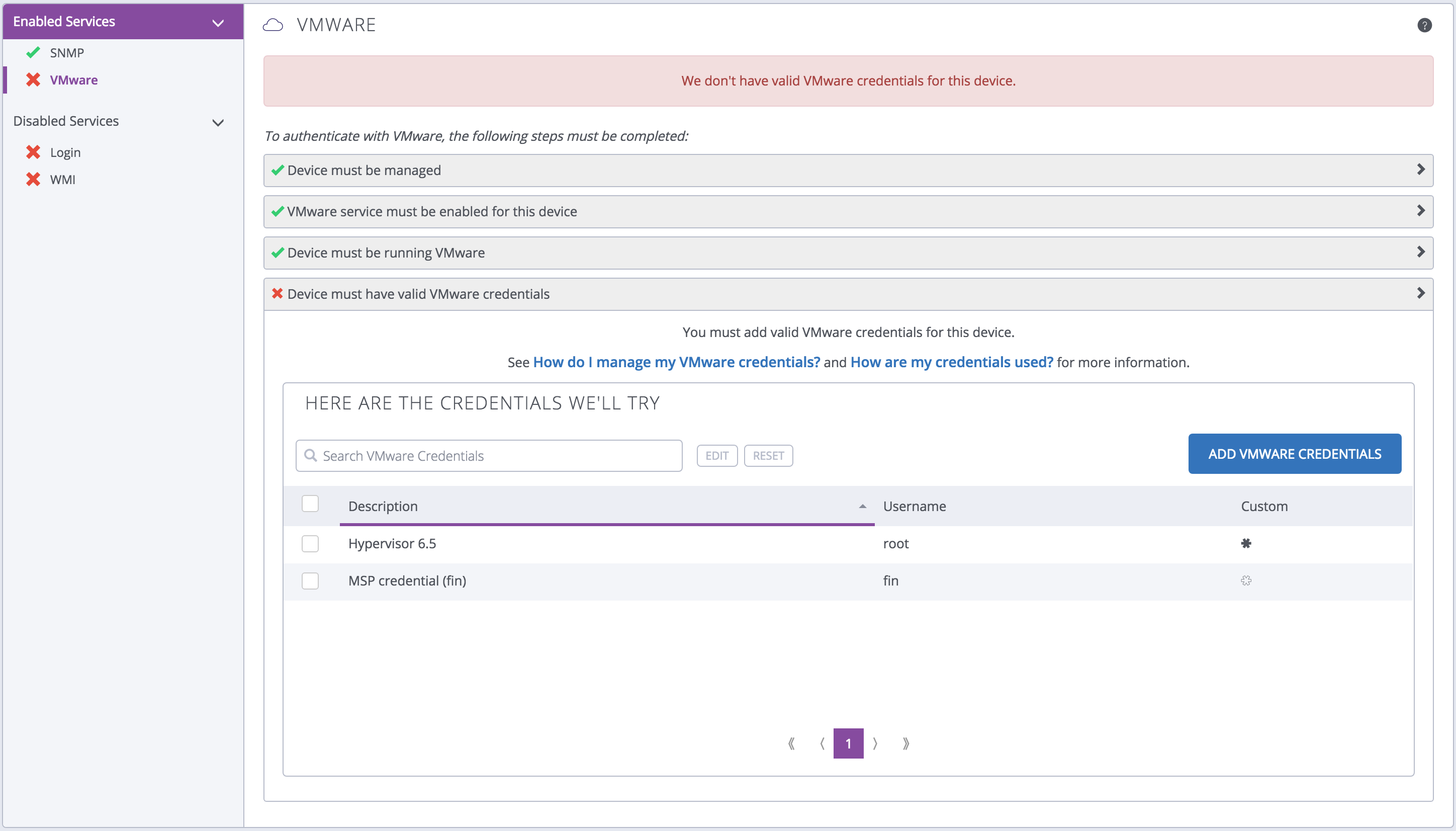 Troubleshooting VMware credentials – Auvik Support