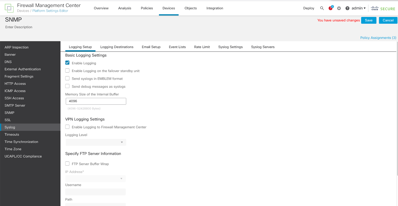 How to configure syslog on Cisco devices with Firepower Management ...