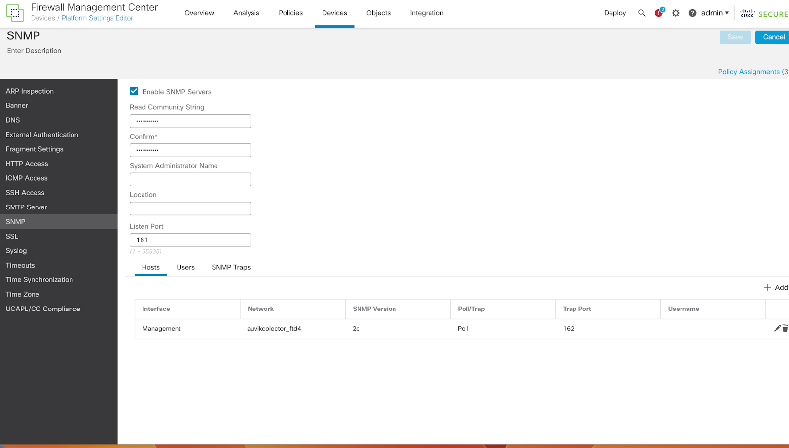 Configure SNMPv2 Through FDM on a Cisco Firepower Device – Auvik Support