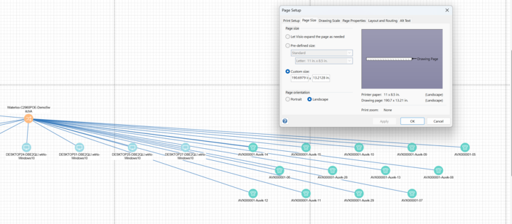 Visio map with settings visable