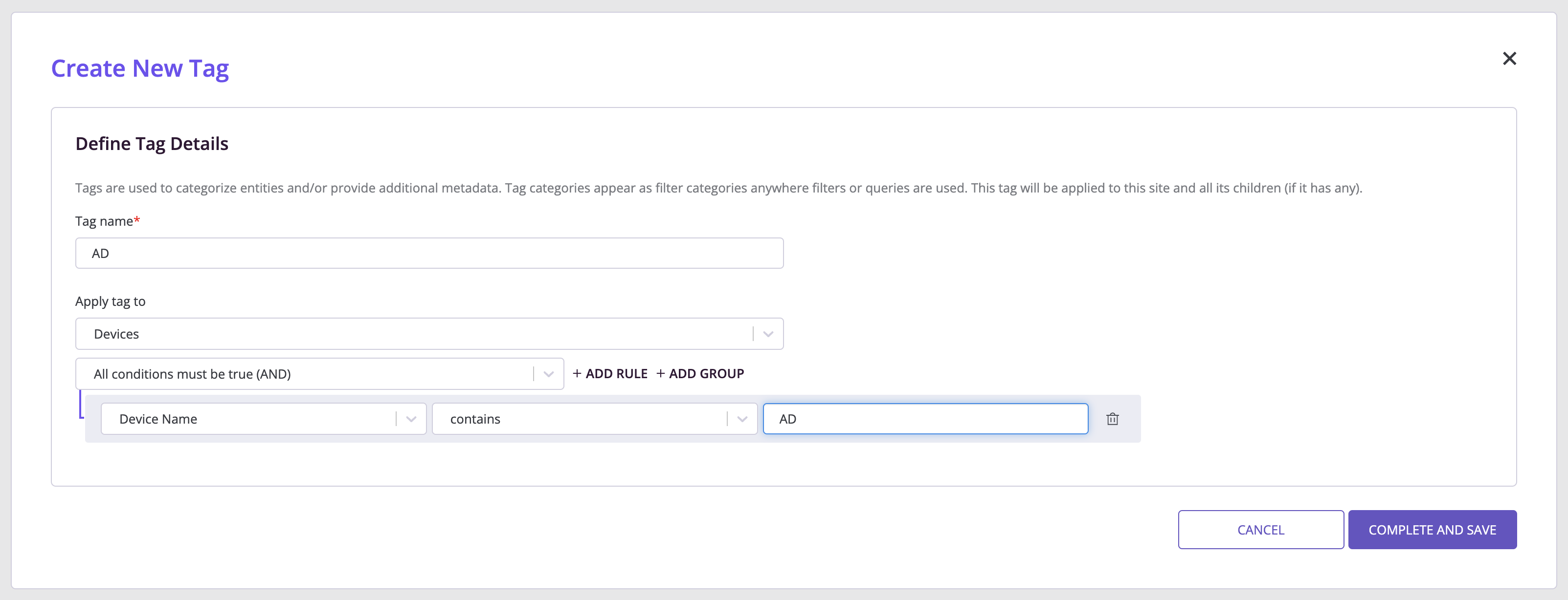 tag for a group of devices