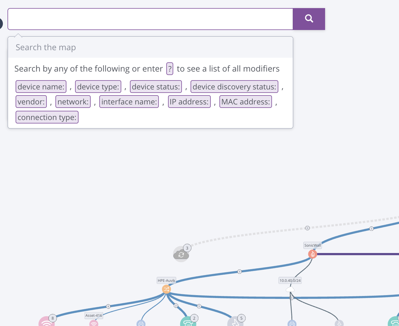 How do device and interface search and selection work? Auvik Support